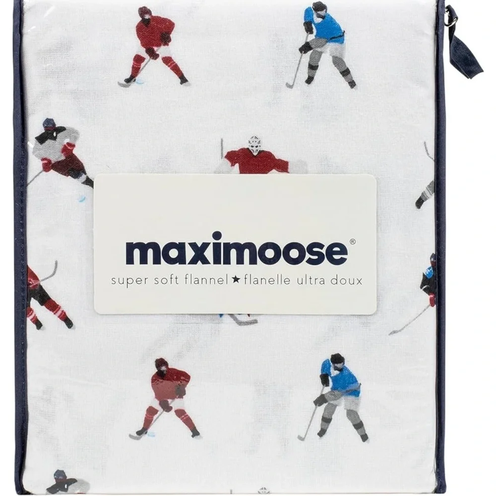 Queen Size Hockey Players Sticks Sports  Flannel Sheet Set Maximoose New